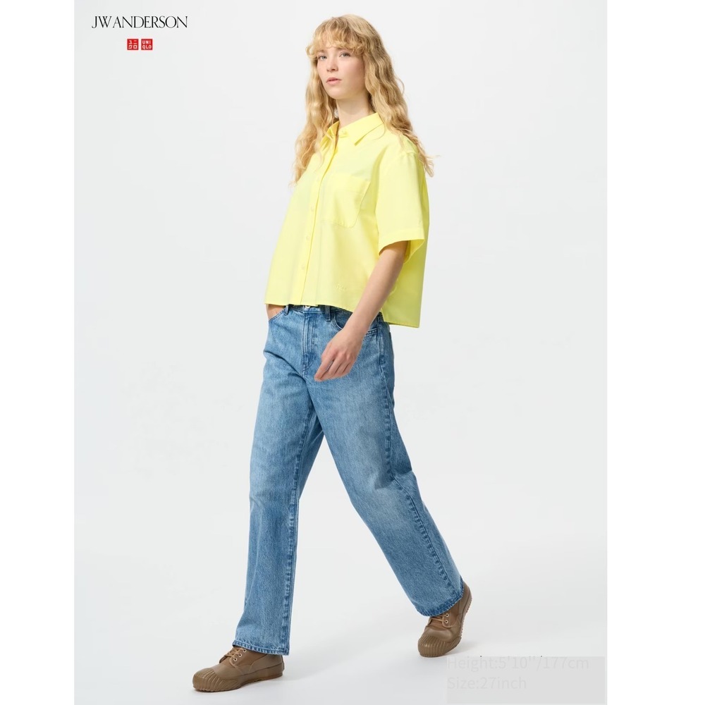 JW Anderson Uniqlo Straight Fit Denim Jeans Women 32x27 Medium Blue 100% Cotton